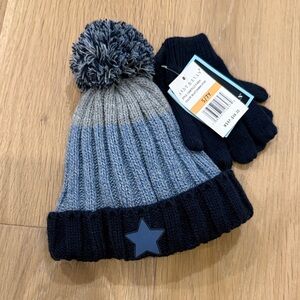 Andy and Evan Kids' Blue and Gray Knit Hat and Gloves Set